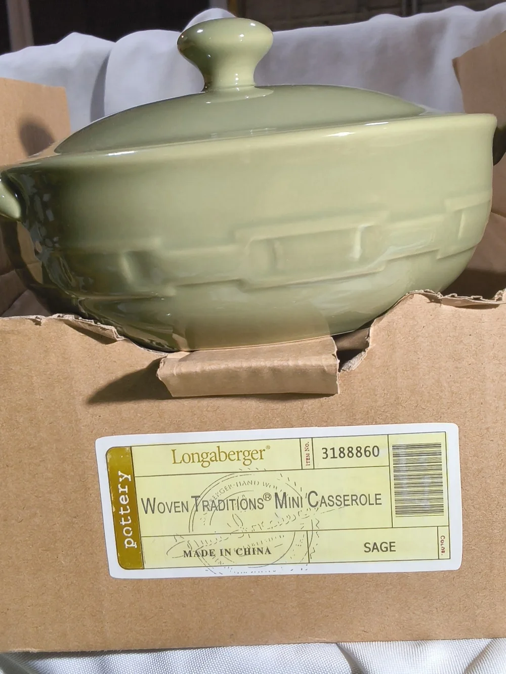 Longaberger Sage Green Ceramic Mini Casserole with Lid